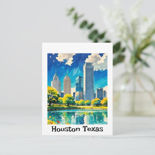  Houston Texas skyline waterkleur Briefkaart (Staand voorkant)
