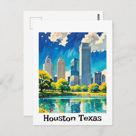  Houston Texas skyline waterkleur Briefkaart (Voorkant / Achterkant)