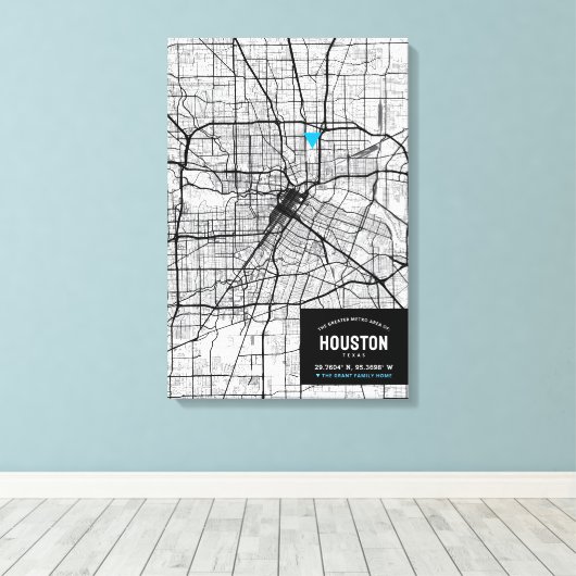 Houston, Texas Stadsplattegrond + Markeer uw locat Canvas Afdruk (Insitu (Houten vloer))