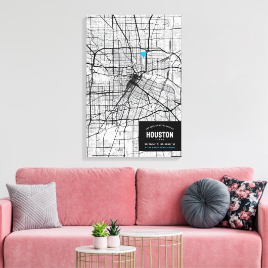 Houston, Texas Stadsplattegrond + Markeer uw locat Canvas Afdruk (Insitu (Woonkamer))