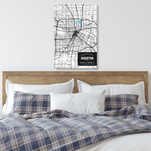 Houston, Texas Stadsplattegrond + Markeer uw locat Canvas Afdruk (Insitu (Slaapkamer))