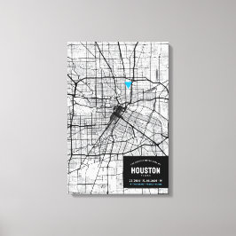 Houston, Texas Stadsplattegrond + Markeer uw locat Canvas Afdruk