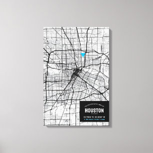 Houston, Texas Stadsplattegrond + Markeer uw locat Canvas Afdruk
