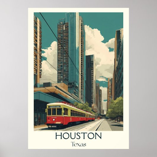 Houston Texas Stadssilhouet Tram Poster (Voorkant)