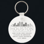 Houston, Texas Stylized Skyline | Aangepaste sloga Sleutelhanger<br><div class="desc">Een unieke sleutelketen die de prachtige stad Houston,  Texas,  vertegenwoordigt. Deze sleutelhanger bevat een gestileerde illustratie van de unieke skyline van de stad met de naam eronder. Onder de stadsnaam bevindt zich een plek voor je unieke slogan of verklaring over je favoriete stad.</div>