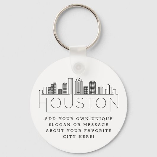 Houston, Texas Stylized Skyline | Aangepaste sloga Sleutelhanger (Voorkant)