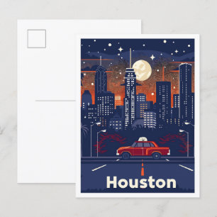 Houston Texas USA Art Vintage Travel Illustratie Briefkaart