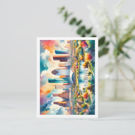 Houston Texas USA Famous Place waterverf Briefkaart (Staand voorkant)