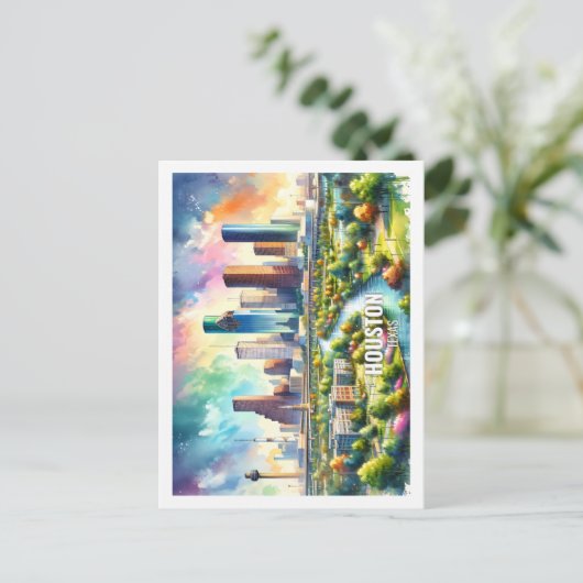 Houston Texas USA Famous Place waterverf Briefkaart (Staand voorkant)