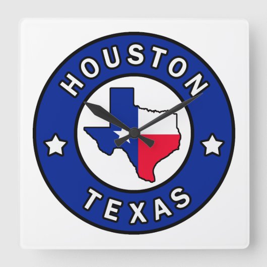 Houston Texas Vierkante Klok (Voorkant)