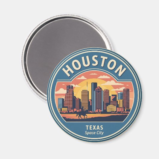 Houston Texas vintage Magneet (Voorkant / Achterkant)