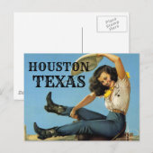 HOUSTON Texas Vintage reis Cowgirl Briefkaart (Voorkant / Achterkant)
