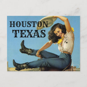 HOUSTON Texas Vintage reis Cowgirl Briefkaart
