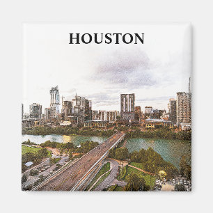 Houston Texas Vintage Travel City Waterverf Magneet