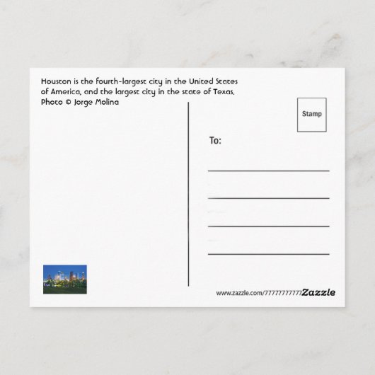 Houston, Texas, VS Briefkaart (Achterkant)