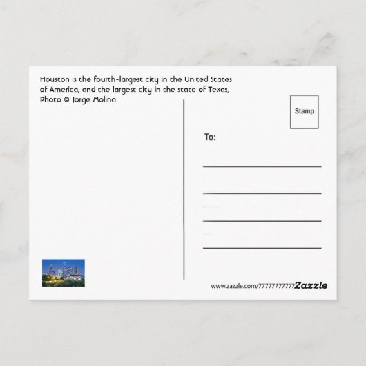 Houston, Texas, VS Briefkaart (Achterkant)