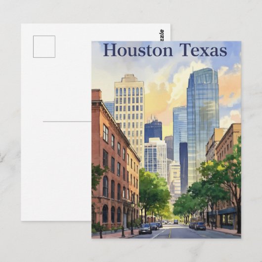 Houston Texas waterverf Briefkaart (Voorkant / Achterkant)