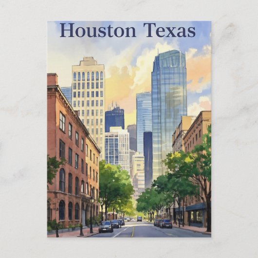 Houston Texas waterverf Briefkaart (Voorkant)