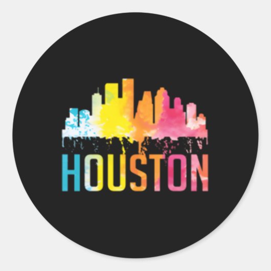 Houston Texas Waterverf Skyline Home Staat Ronde Sticker (Voorkant)