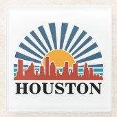 Houston Texas  Zonsondergang Retro Reizen Glazen Onderzetter (Voorkant)