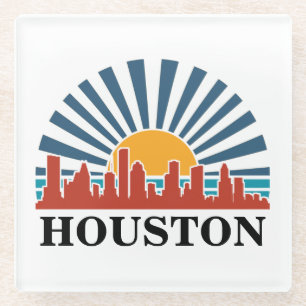 Houston Texas  Zonsondergang Retro Reizen Glazen Onderzetter