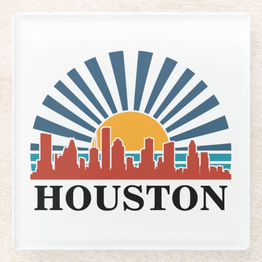 Houston Texas  Zonsondergang Retro Reizen Glazen Onderzetter (Voorkant)
