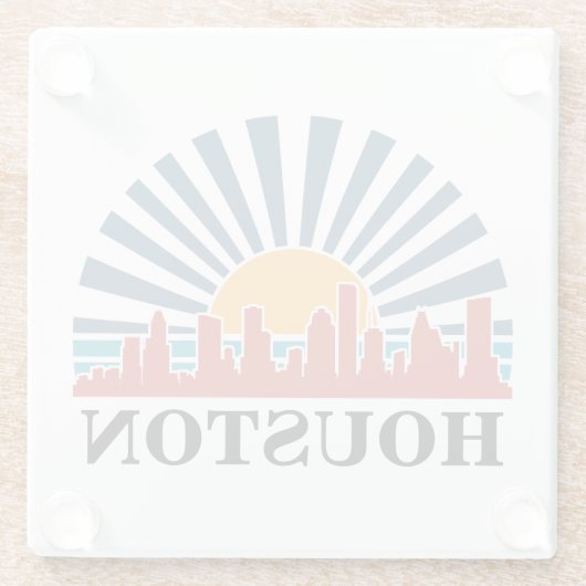 Houston Texas  Zonsondergang Retro Reizen Glazen Onderzetter (Achterkant)