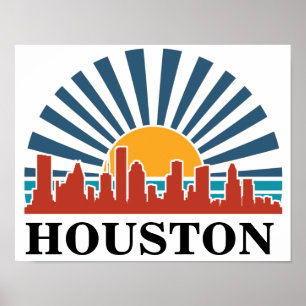 Houston Texas Zonsondergang Retro Reizen Poster