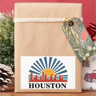 Houston Texas Zonsondergang Retro Reizen Rechthoekige Sticker