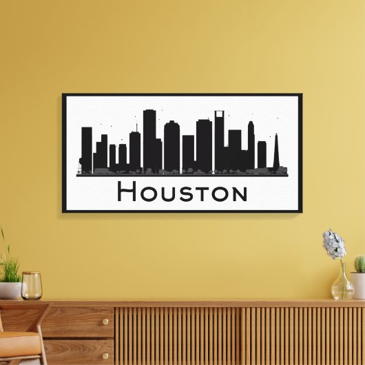 Houston, Texas | Zwarte en witte veldlijn Canvas Afdruk (Insitu (Woonkamer))