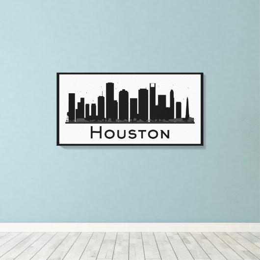 Houston, Texas | Zwarte en witte veldlijn Canvas Afdruk (Insitu (Houten vloer))