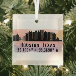 Houston TX City Skyline Glass Ornament