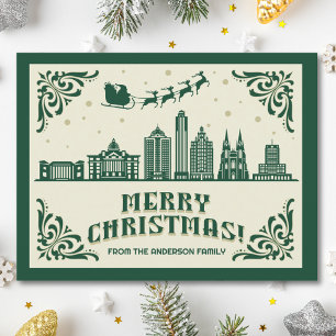 Houston, TX Silhouette Kerstvakantie Ansichtkaart Feestdagenkaart