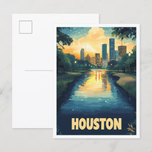 Houston USA Kunst Vintage Illustratie Reizen Briefkaart