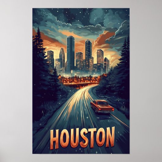 Houston Verenigde Staten  Illustratie Reizen Poster (Voorkant)