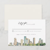 HOUSTON Waterverf Skyline Wedding RSVP Uitnodiging (Voorkant / Achterkant)