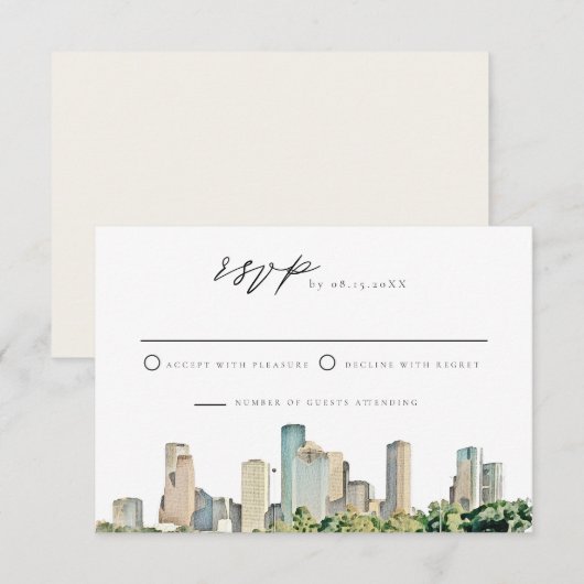 HOUSTON Waterverf Skyline Wedding RSVP Uitnodiging (Voorkant / Achterkant)
