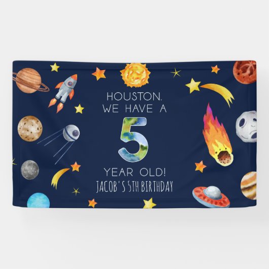 Houston We Have A 5 Verjaardagsfeestje Spandoek (Horizontaal)