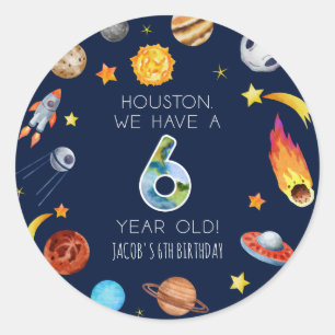 Houston We Have A 6 Jaar Oude 6de Verjaardagsfeest Ronde Sticker