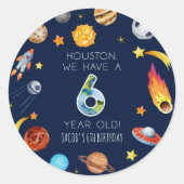 Houston We Have A 6 Year Old 6th Birthday Party Ronde Sticker (Voorkant)