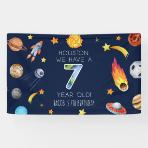 Houston We Have A 7 Jaar Verjaardagsfeestje Spandoek