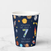 Houston We Have A 7 Year Old 7th Birthday Party Papieren Bekers (Achterkant)