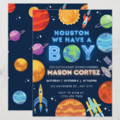 Houston We Have A Boy Outer Space Invitation Baby  (Voorkant / Achterkant)