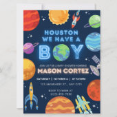 Houston We Have A Boy Outer Space Invitation Baby (Voorkant)