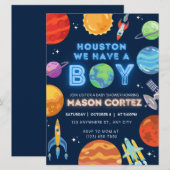 Houston We Have A Boy Outer Space Invitation Baby  (Voorkant / Achterkant)