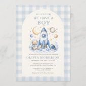 Houston We Have a Boy QR Code Baby Shower Kaart (Voorkant)