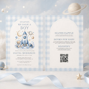 Houston We Have a Boy QR Code Baby Shower Kaart