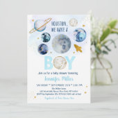 Houston We Have A Boy Ruimtes Baby Shower Kaart (Staand voorkant)