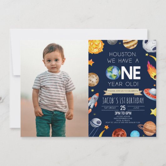 Houston We hebben een 1 jaar oud 1e verjaardagsfee Kaart (Voorkant)