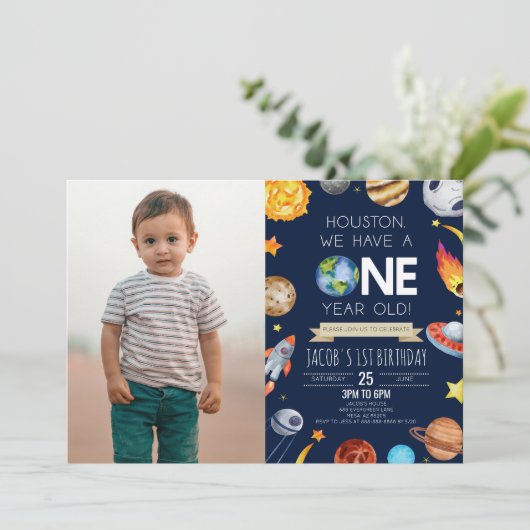 Houston We hebben een 1 jaar oud 1e verjaardagsfee Kaart (Staand voorkant)